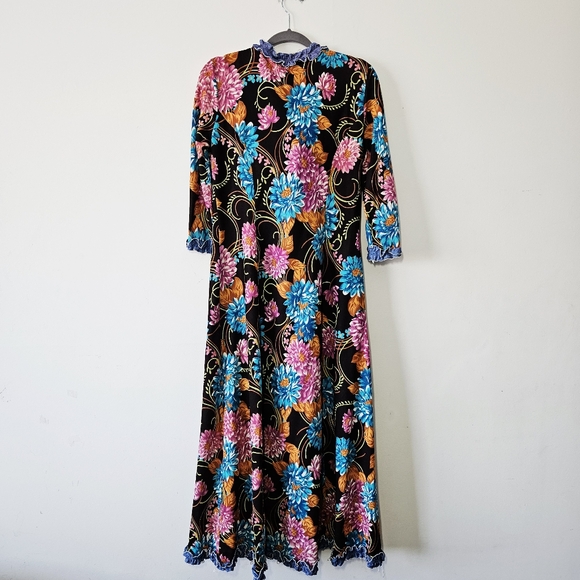Vintage 70's Floral House Dress Conrad Lingerie Montreal Size M Maxi - Picture 3 of 4